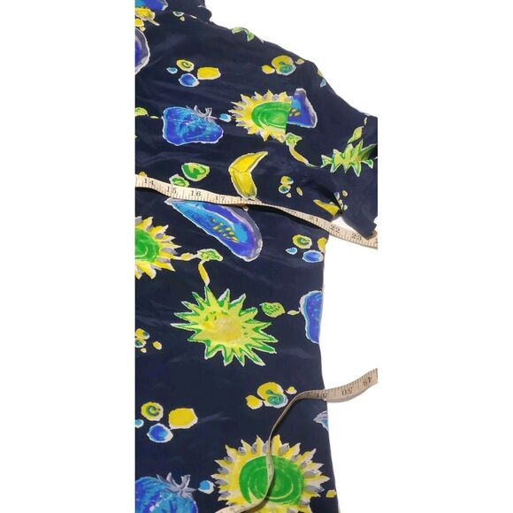 Silk Tropical Print Silk Shirt L Short Sleeve Button Front Resort Vibe SoftGirl - Picture 7 of 9